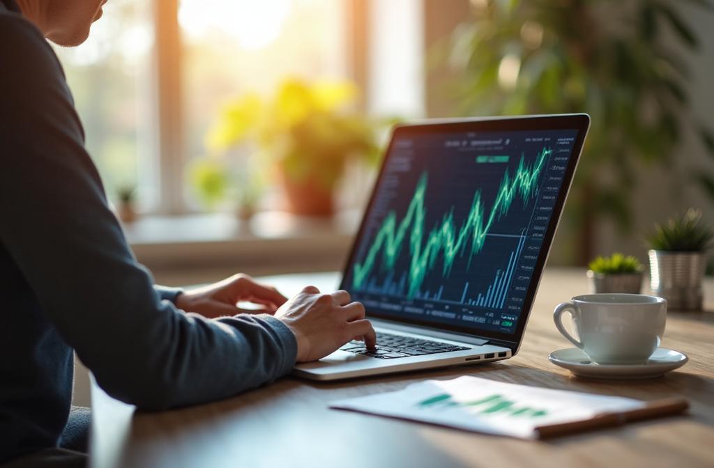 Personne consultant des graphiques financiers sur un ordinateur portable